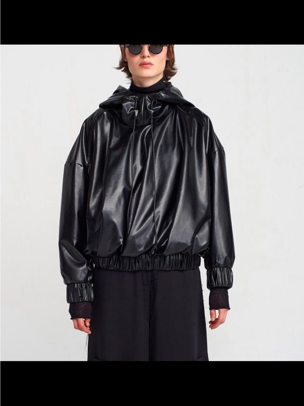 Vegan Leather Hooded Sweatshirt - Women
